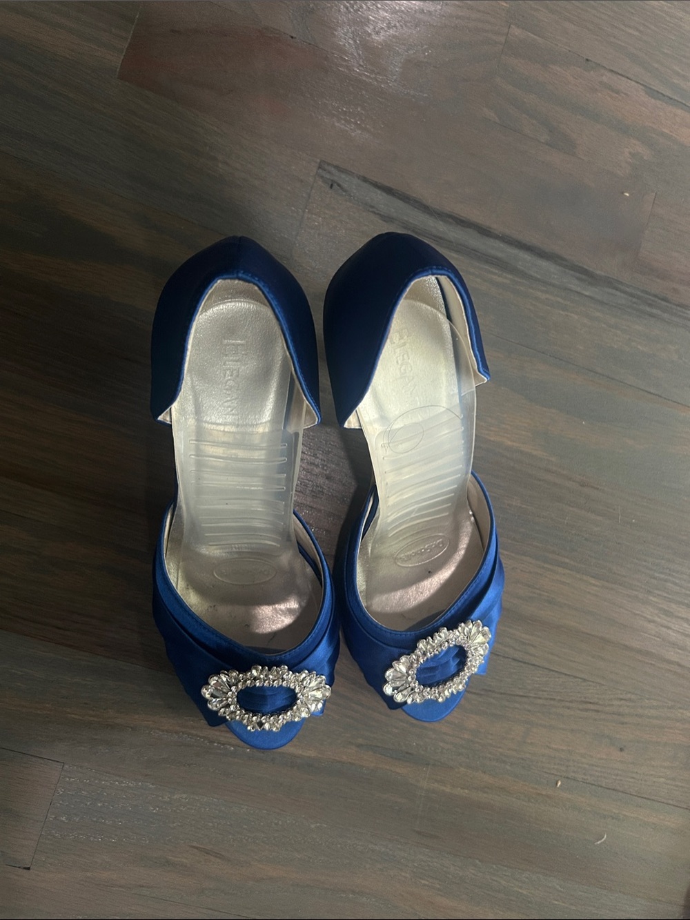Satin Blue Heels with Crystal Oval Accent